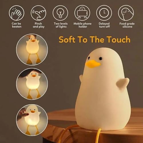 KRESHU Cute Duck LED Night Light Soft Silicone Warm Dimmable Lamp with Touch Control Sensor USB Rechargeable Night Lamp for Baby Room/Bedroom/Living Room/Home (Pack of 1) - Image 5