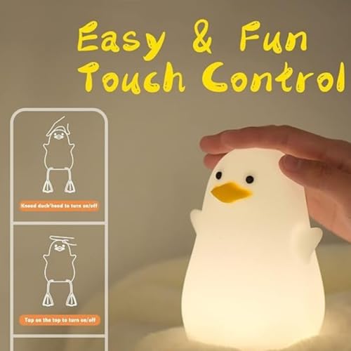 KRESHU Cute Duck LED Night Light Soft Silicone Warm Dimmable Lamp with Touch Control Sensor USB Rechargeable Night Lamp for Baby Room/Bedroom/Living Room/Home (Pack of 1) - Image 4
