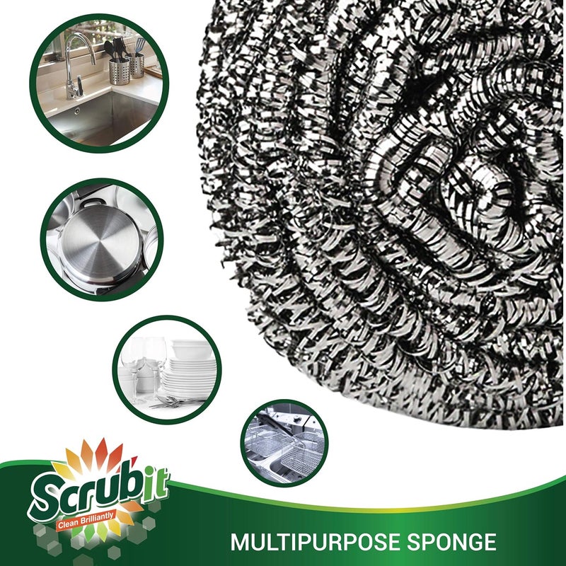SCRUBIT 6 Pack Stainless Steel Scourers – Steel Wool Scrubber Pad Used for Dishes, Pots, Pans, and Ovens. Easy scouring for Tough Kitchen Cleaning. - Image 3