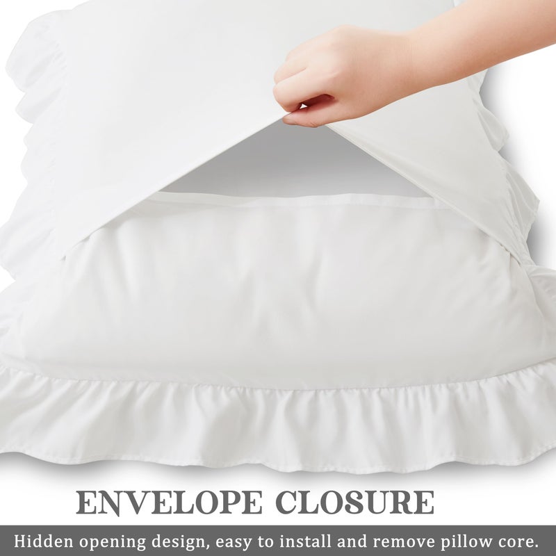 KKJIAF Ruffle Pillow Cases Standard Size Set of 2, Ruffled Pillow Covers with Envelope Closure, Wrinkle Resistant Pillowcases 20" x 26", Ruffled Pillow Shams, White - Image 5