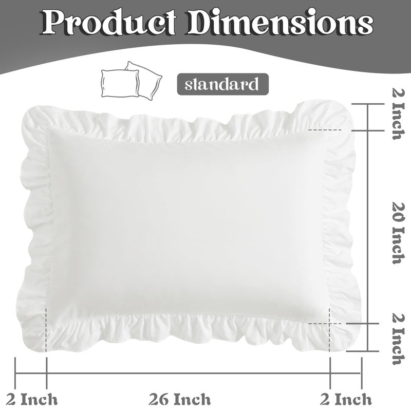 KKJIAF Ruffle Pillow Cases Standard Size Set of 2, Ruffled Pillow Covers with Envelope Closure, Wrinkle Resistant Pillowcases 20" x 26", Ruffled Pillow Shams, White - Image 3