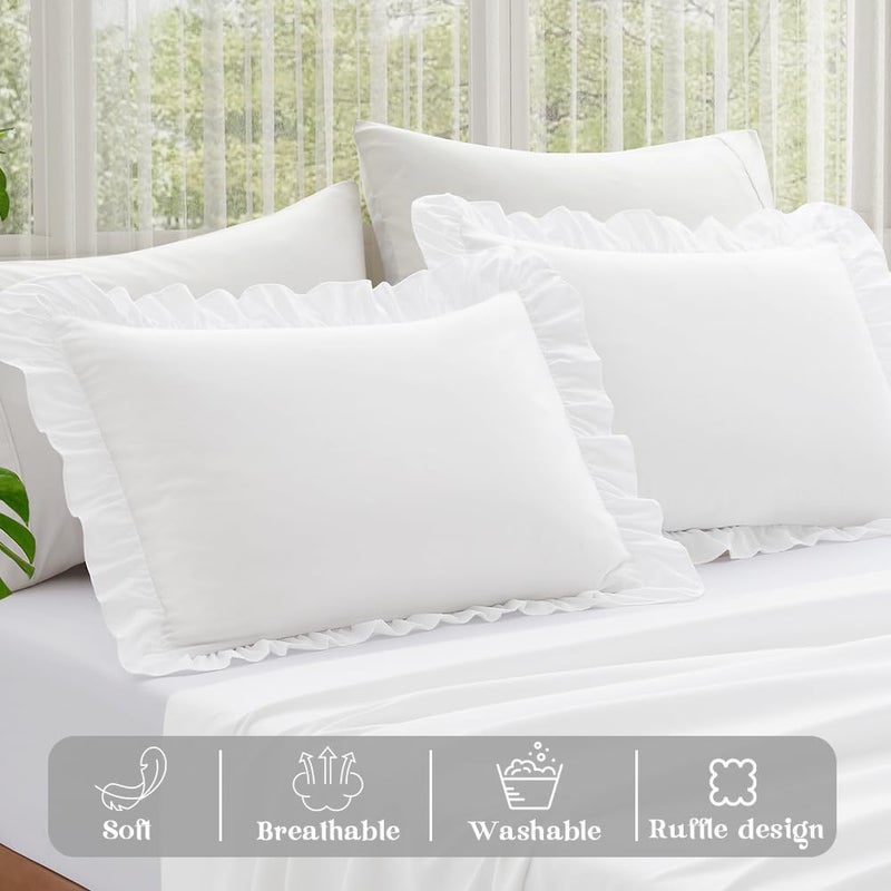 KKJIAF Ruffle Pillow Cases Standard Size Set of 2, Ruffled Pillow Covers with Envelope Closure, Wrinkle Resistant Pillowcases 20" x 26", Ruffled Pillow Shams, White - Image 4