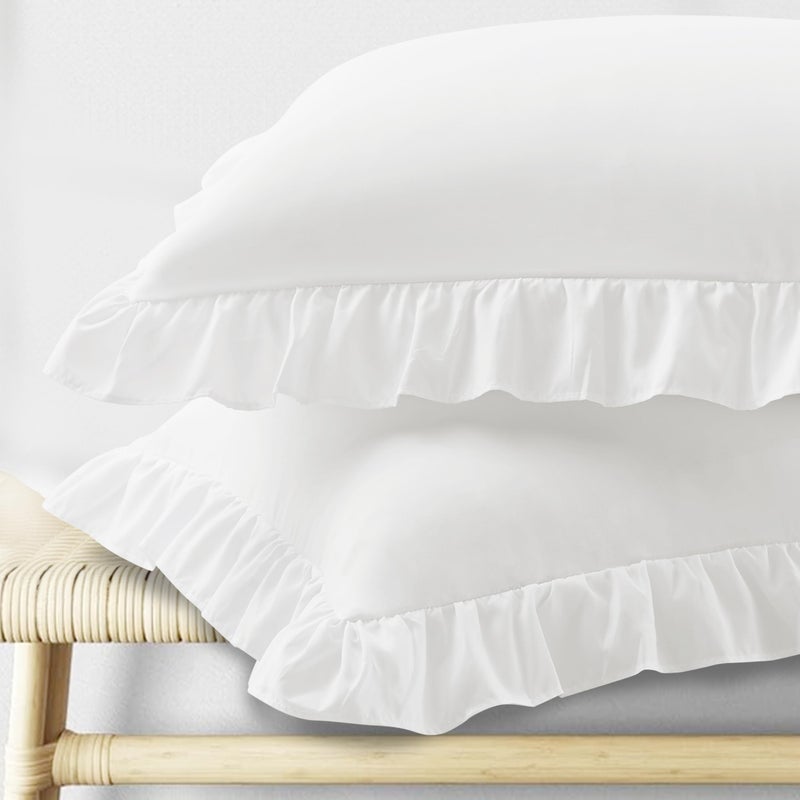 KKJIAF Ruffle Pillow Cases Standard Size Set of 2, Ruffled Pillow Covers with Envelope Closure, Wrinkle Resistant Pillowcases 20" x 26", Ruffled Pillow Shams, White - Image 1