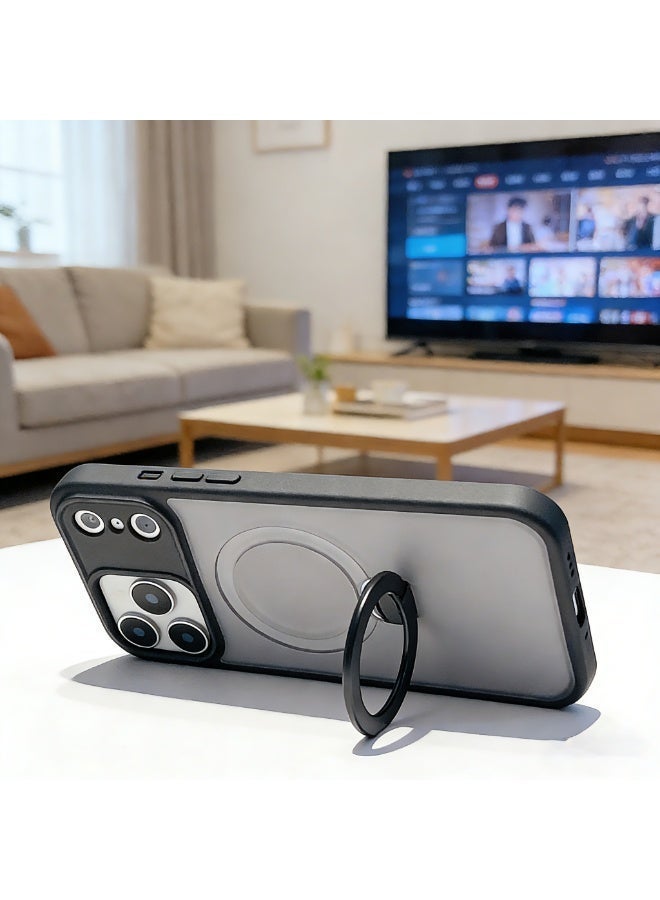 لـ آيفون 17 برو ماكس - جراب ماج سيف مع واقي شاشة، حامل مغناطيسي 360 درجة، مقاوم للصدمات - أسود - Image 2