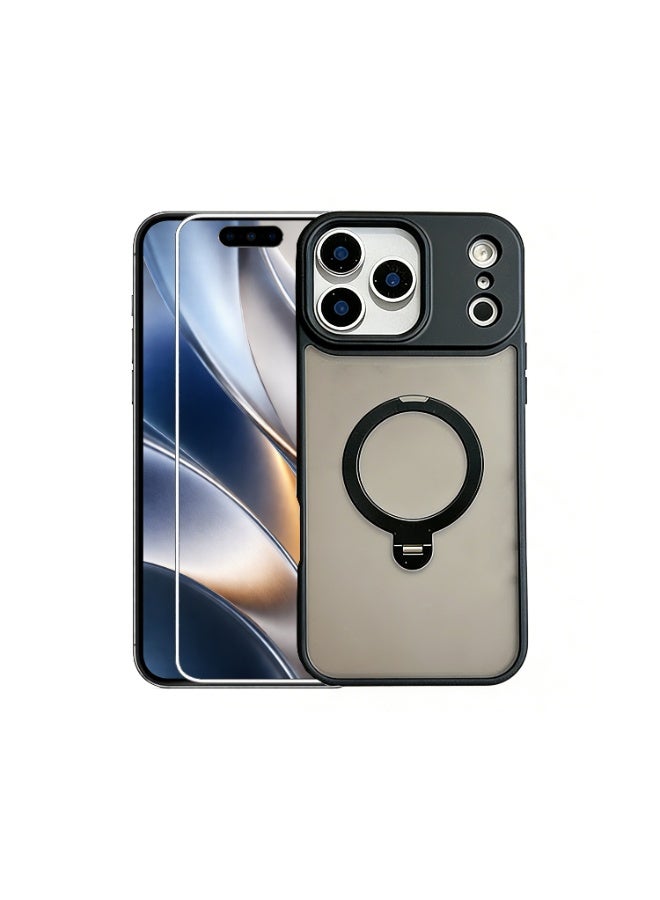 لـ آيفون 17 برو ماكس - جراب ماج سيف مع واقي شاشة، حامل مغناطيسي 360 درجة، مقاوم للصدمات - أسود - Image 1