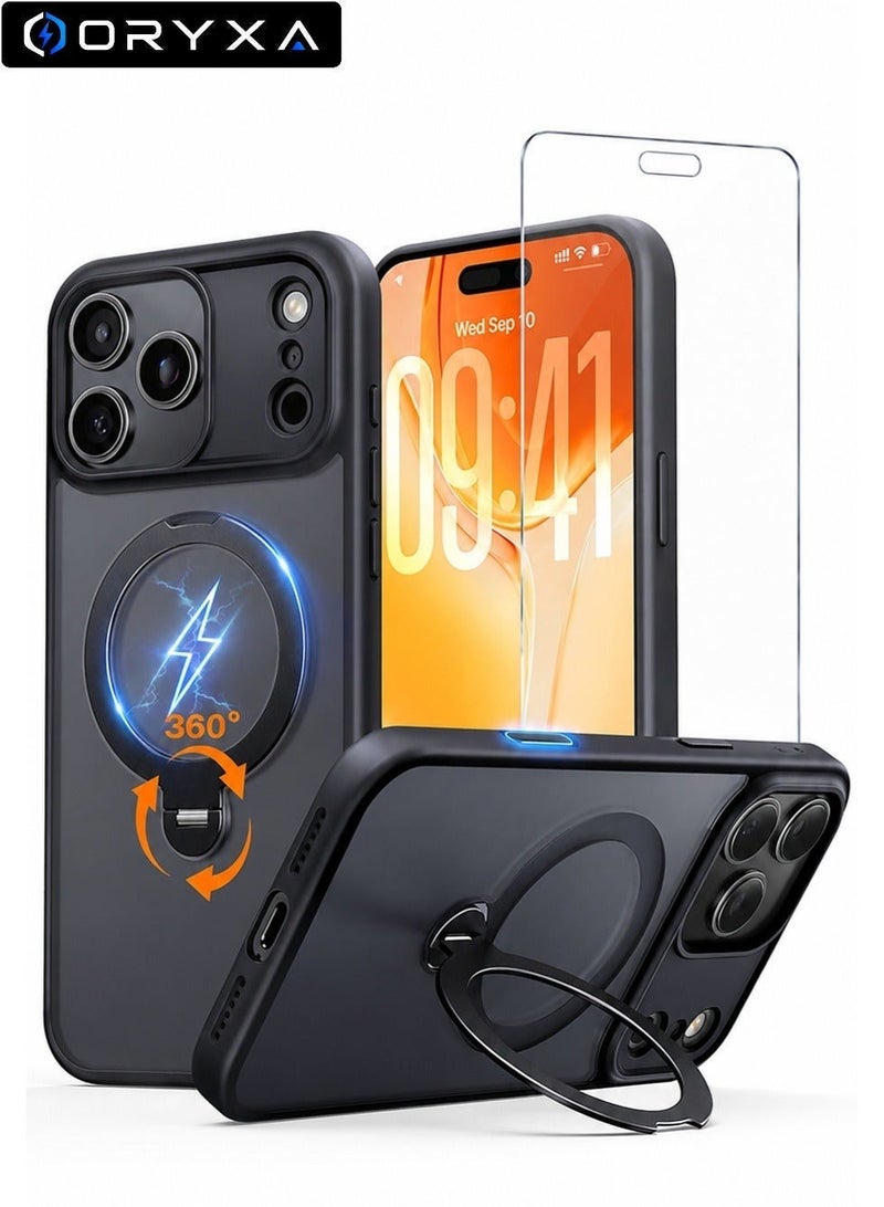 ORYXA iPhone 17 Pro Max Case, 2 in 1 Magnetic Cover + Screen Protector, Compatible with MagSafe, 360° Magnetic Stand, Military-Grade Shockproof Heavy Duty 17 Pro Max Cover for iPhone 17 Pro Max, Black - Image 1