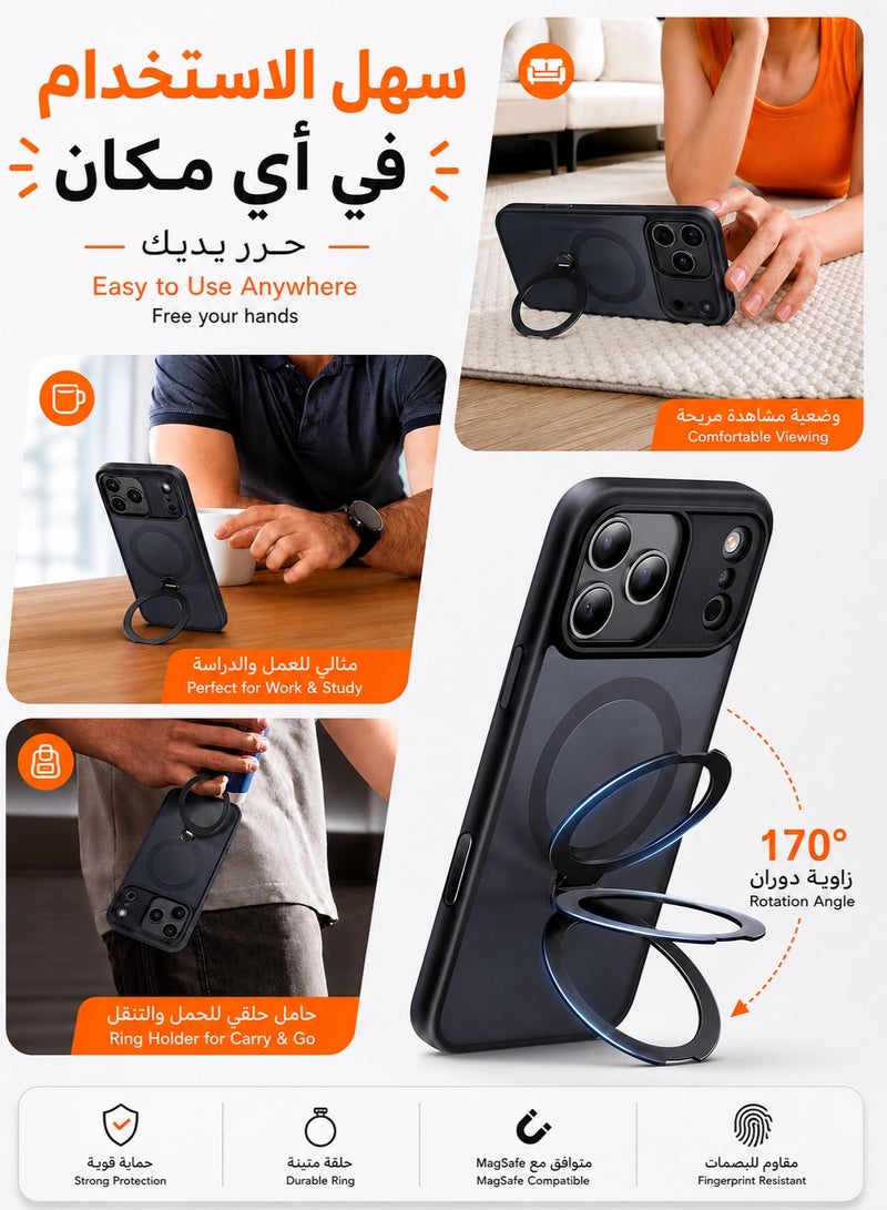 ORYXA iPhone 17 Pro Max Case, 2 in 1 Magnetic Cover + Screen Protector, Compatible with MagSafe, 360° Magnetic Stand, Military-Grade Shockproof Heavy Duty 17 Pro Max Cover for iPhone 17 Pro Max, Black - Image 4