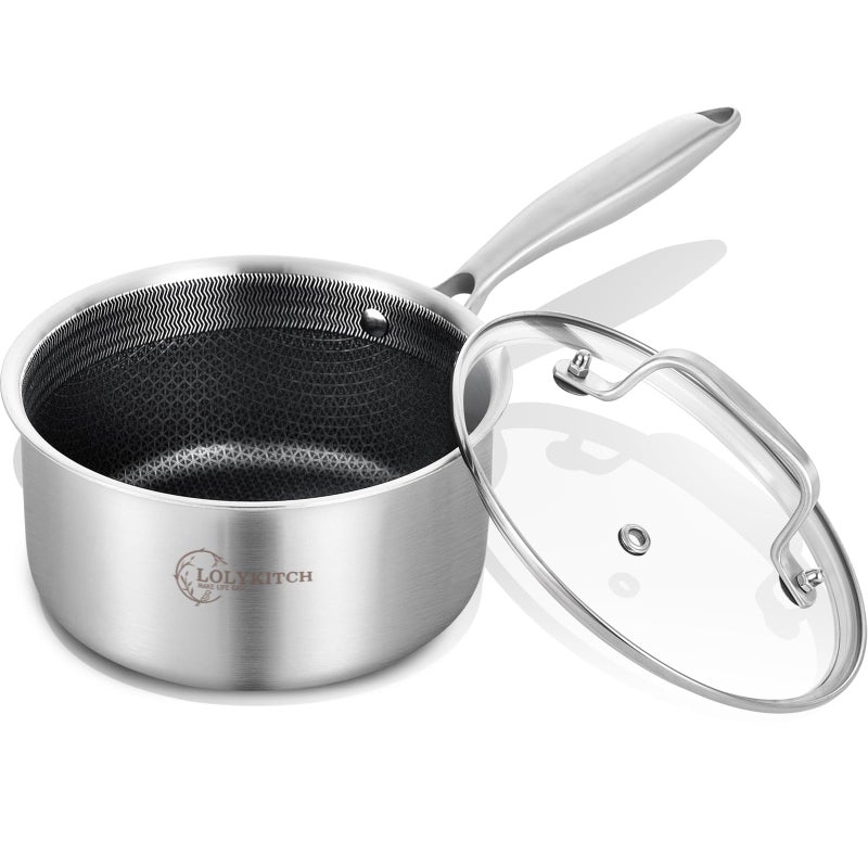 LOLYKITCH 25 QT Hybrid TriPly Stainless Steel NonStick Saucepan with LidInduction Sauce PotDishwasher and Oven Safe