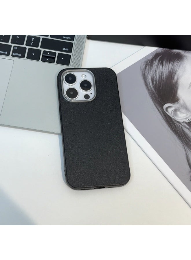 NIBEMINENT Metal Frame Grain Protective TPU Case Cover For iPhone 16, Black