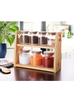 Devigo 7-Piece Glass Spice Set with Bamboo Lid and Wooden Stand  - Image 1