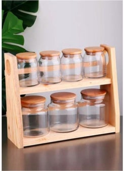 Devigo 7-Piece Glass Spice Set with Bamboo Lid and Wooden Stand  - Image 2