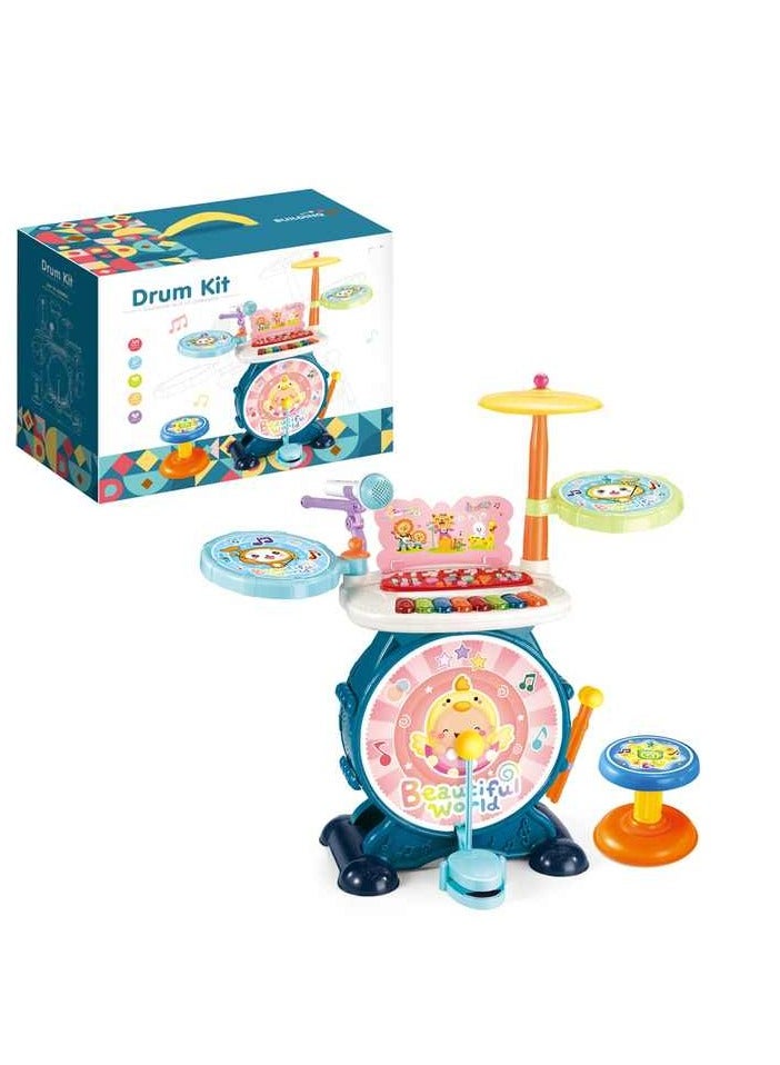 مجموعة الطبول التعليمية للأطفال مع ميكروفون ولوحة مفاتيح – لعبة موسيقية تفاعلية بالأضواء والأصوات والدواسة للأطفال بعمر 3 سنوات فأكثر - Image 1