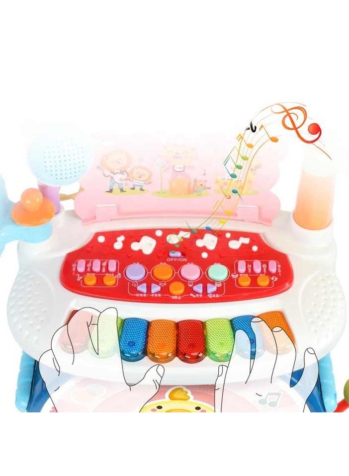 مجموعة الطبول التعليمية للأطفال مع ميكروفون ولوحة مفاتيح – لعبة موسيقية تفاعلية بالأضواء والأصوات والدواسة للأطفال بعمر 3 سنوات فأكثر - Image 3