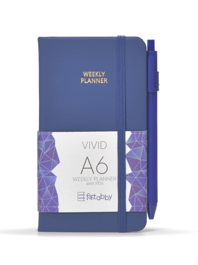 Kitabby – VIVID A6 Size Weekly Planner with Pen & A7 Pocket Size Notebook Combo | Hard Bound Undated Planner with Elastic Band & Pen Loop | 128 Pages | 70gsm Natural Shade Paper | Polymer Coated Paper Cover Material – (Navy Blue) - Image 3