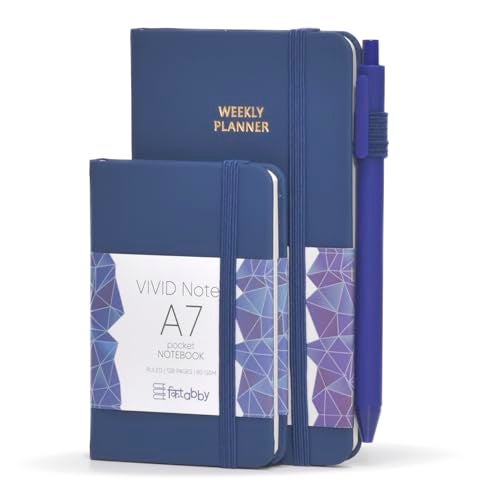 Kitabby – VIVID A6 Size Weekly Planner with Pen & A7 Pocket Size Notebook Combo | Hard Bound Undated Planner with Elastic Band & Pen Loop | 128 Pages | 70gsm Natural Shade Paper | Polymer Coated Paper Cover Material – (Navy Blue) - Image 2