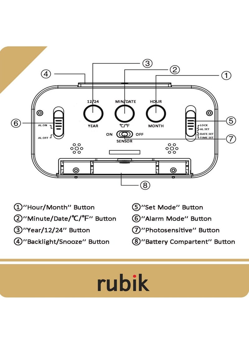 Rubik - Loud Digital LED Alarm Clock Large Display with Backlight Temperature Date Month Calendar Snooze for Bedrooms Kids Adults Heavy Sleepers - Image 1