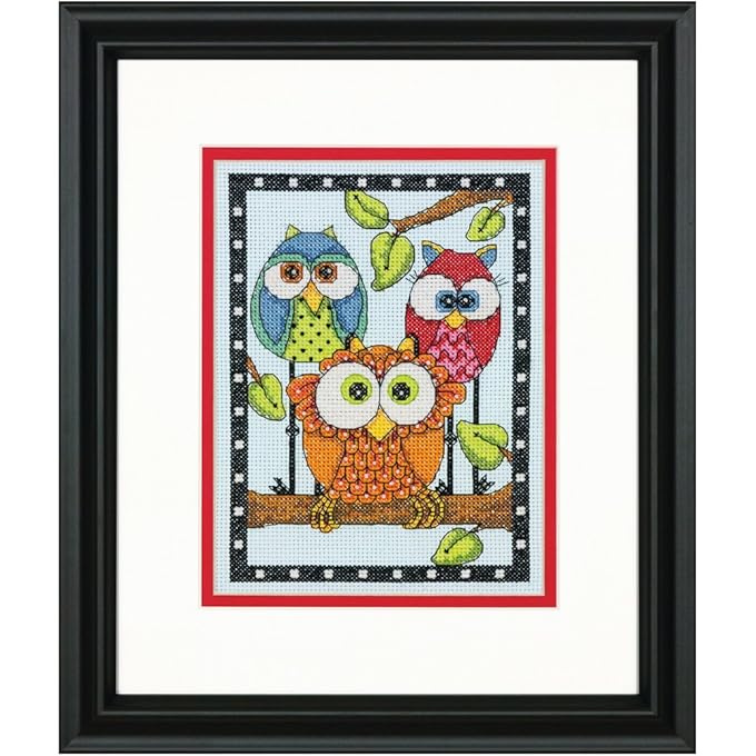 Counted Mini: Owl Trio, Aida, Light Blue, 11.6 x 8.5 x 0.7 cm