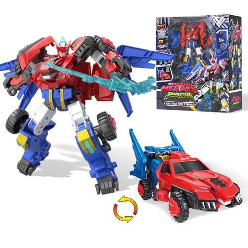QUANTUM HEROES DINOSTER Transformable Robot 2 in 1 Raptor Bolt Wing, 8.66 inch, Transforming Robot Toy for Kids , Chariot Transforming Toy for Boys Girls 5 6 7 8 9 10 Years, Red Blue - Image 1