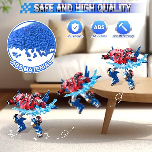 QUANTUM HEROES DINOSTER Transformable Robot 2 in 1 Raptor Bolt Wing, 8.66 inch, Transforming Robot Toy for Kids , Chariot Transforming Toy for Boys Girls 5 6 7 8 9 10 Years, Red Blue - Image 5