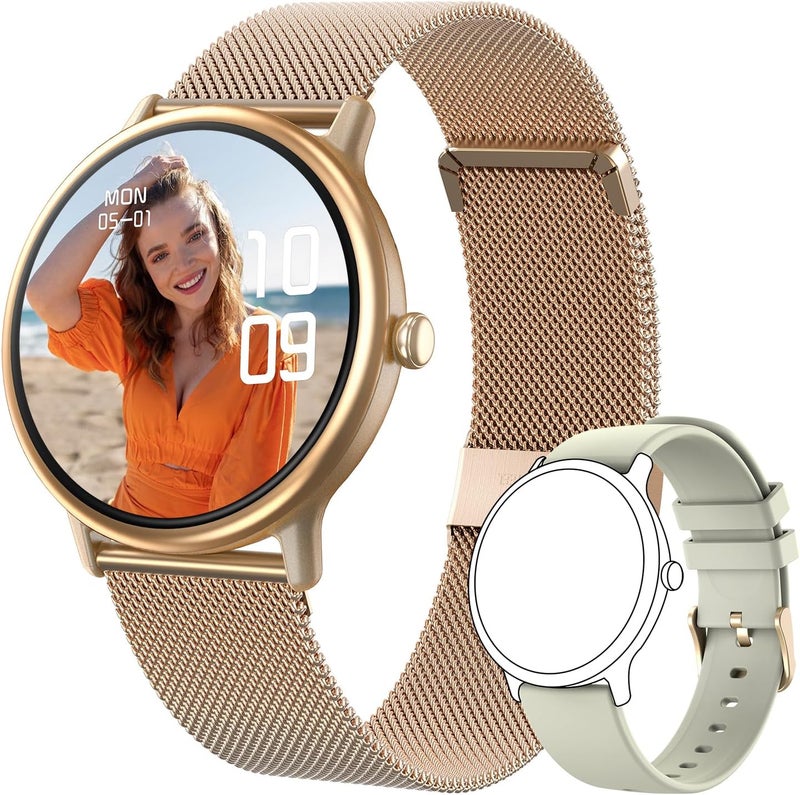 Smartwatch Women Men with Bluetooth Call,1.43 Inch AMOLED HD Screen IP68 Fitness Activity Tracker Watch with Blood Pressure/Heart Rate/Blood Oxygen/Sleep Monitor 100+ Sports Modes (Creamy White) - Image 1