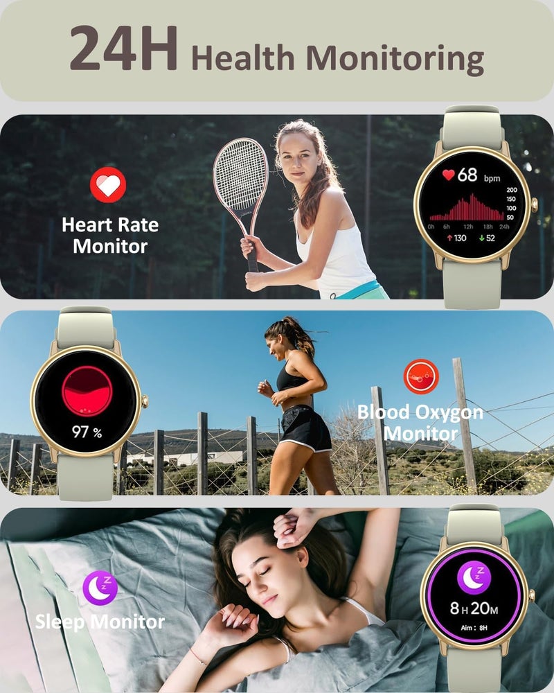 Smartwatch Women Men with Bluetooth Call,1.43 Inch AMOLED HD Screen IP68 Fitness Activity Tracker Watch with Blood Pressure/Heart Rate/Blood Oxygen/Sleep Monitor 100+ Sports Modes (Creamy White) - Image 4