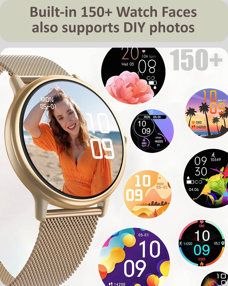 Smartwatch Women Men with Bluetooth Call,1.43 Inch AMOLED HD Screen IP68 Fitness Activity Tracker Watch with Blood Pressure/Heart Rate/Blood Oxygen/Sleep Monitor 100+ Sports Modes (Creamy White) - Image 3