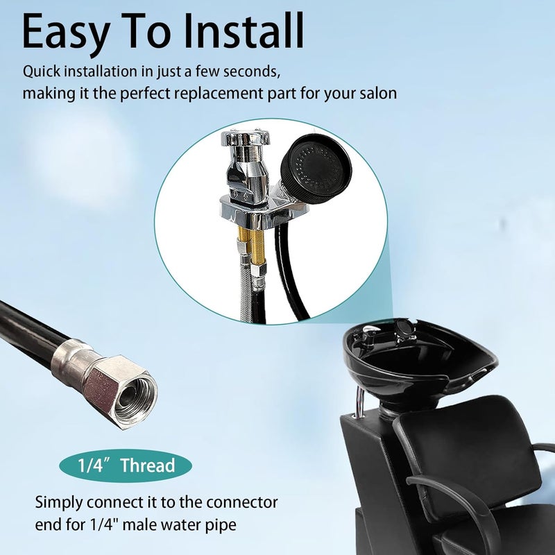 FUMOLEER 2 Packs Shampoo Bowl Hose and Sprayer, Salon Spray Head with Rubber Hose to Attach Shampoo Bowl Faucet Vacuum Breaker, Sink Replacement Part for Salon, Barber Shop, Spa, 1/4" Thread - Image 4
