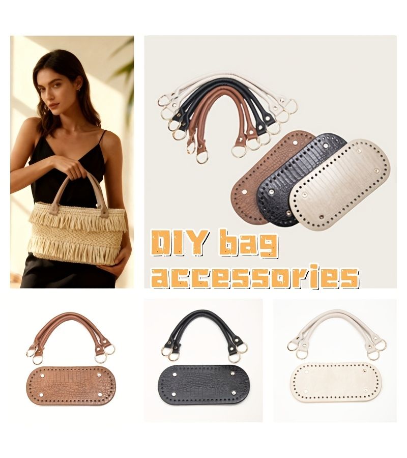 3 Sets Brown DIY Bag Making Kit with Pre Drilled Bottoms Handles PU Craft Supplies - Image 1