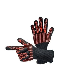 yongsheng BBQ Oven Mitts Gloves Black/Red,Cut Resistant Non-Slip Silicone Grilling Gloves for Kitchen and Outdoor Grill Barbecue Accessories, 31cm  - Image 1