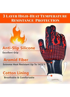 yongsheng BBQ Oven Mitts Gloves Black/Red,Cut Resistant Non-Slip Silicone Grilling Gloves for Kitchen and Outdoor Grill Barbecue Accessories, 31cm  - Image 3