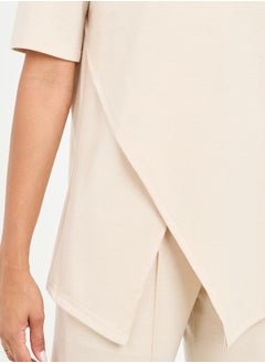 Styli Asymmetrical Hem T-Shirt & Straight Fit Pintuck Detail Pant Co-Ord  - Image 3