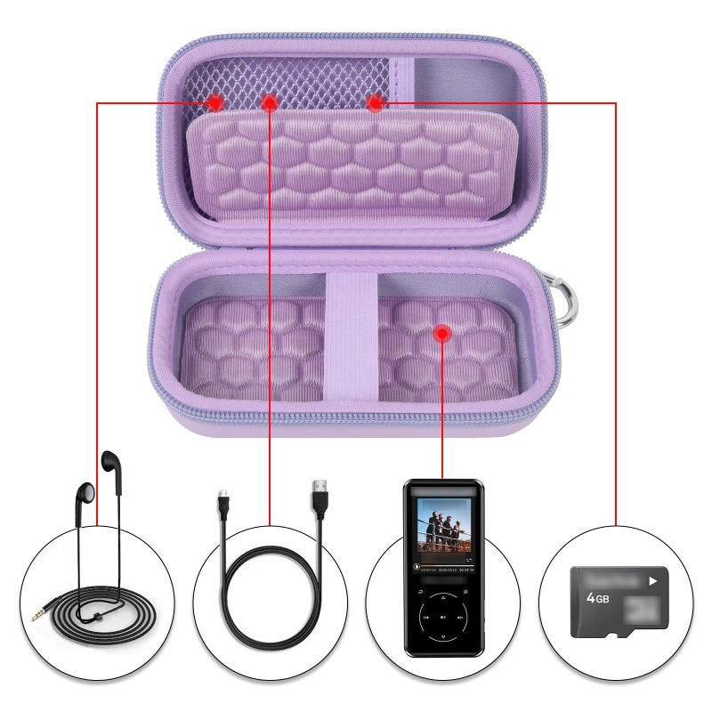 Comecase MP3 & MP4 Player Case for SOULCKER/G.G.Martinsen/Grtdhx/iPod Nano/Sandisk Music Player/Sony NW-A45 and Other Music Players with Bluetooth. Fit for Earbuds, USB Cable, Memory Card - Purple - Image 2