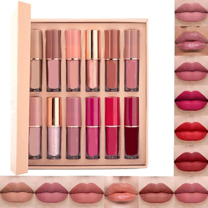 12 Colors Velvet Matte Liquid Lipstick Gift Set, Long Lasting Non-Stick Non-Fading Lipstick Set