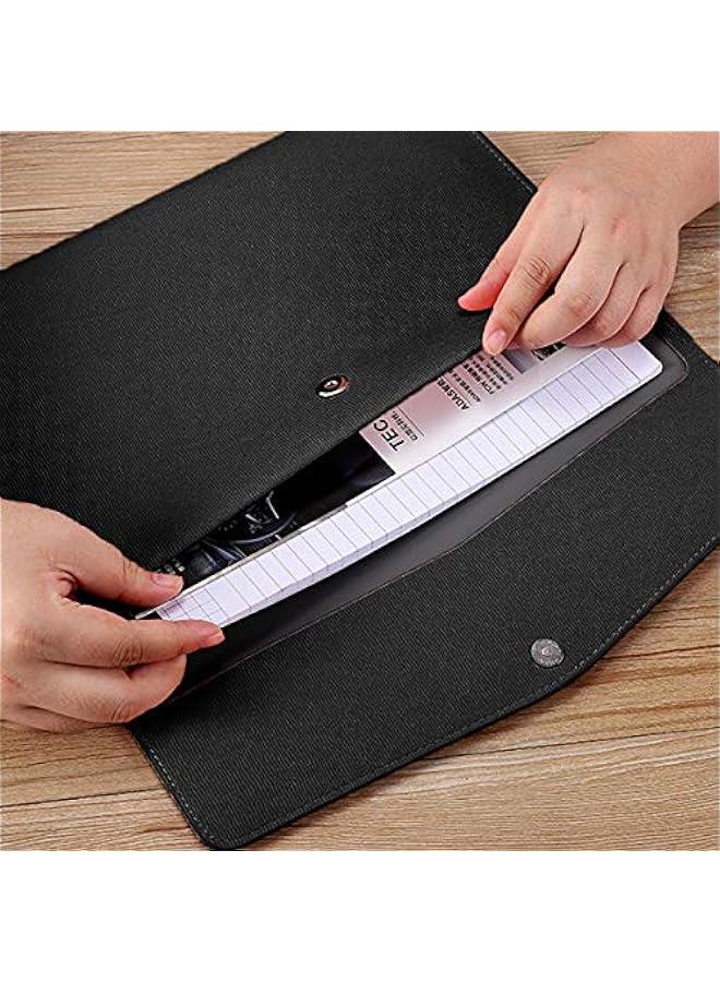 Enyuwlcm PU Leather A4 File Folder Document Holder Waterproof Portfolio Envelope Folder Case with Snap Closure Black - Image 3