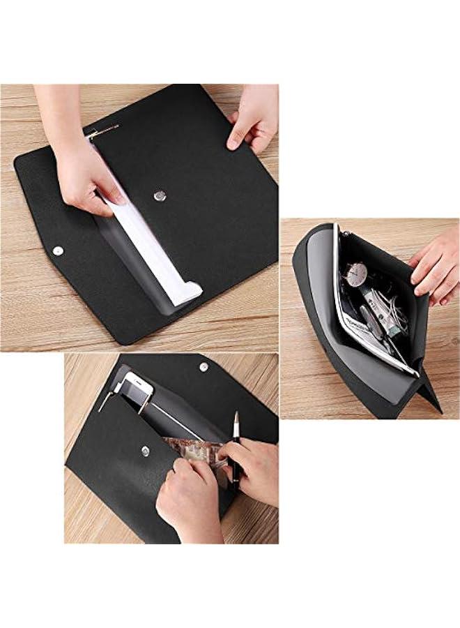 Enyuwlcm PU Leather A4 File Folder Document Holder Waterproof Portfolio Envelope Folder Case with Snap Closure Black - Image 5
