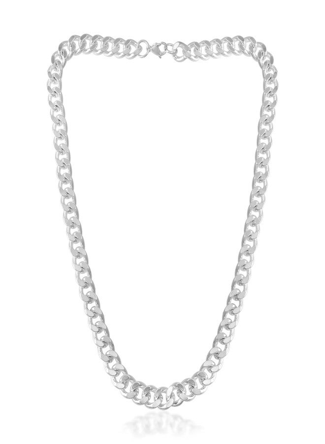 Superstore18 Stainless Steel Silver-Plated Heavy Cuban Link Chain Necklace for Men – 22 Inch, 10 mm Broad, 111 g – Macho Rockstar Look, Wedding & Engagement Jewelry (SST1186NKSV) - Image 1