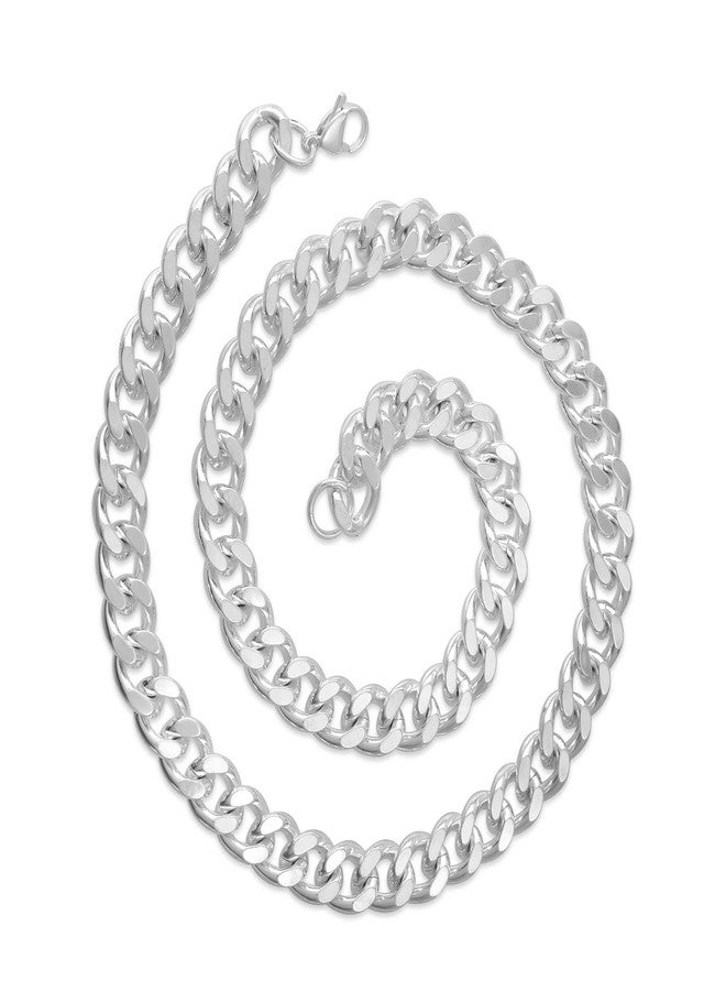 Superstore18 Stainless Steel Silver-Plated Heavy Cuban Link Chain Necklace for Men – 22 Inch, 10 mm Broad, 111 g – Macho Rockstar Look, Wedding & Engagement Jewelry (SST1186NKSV) - Image 4