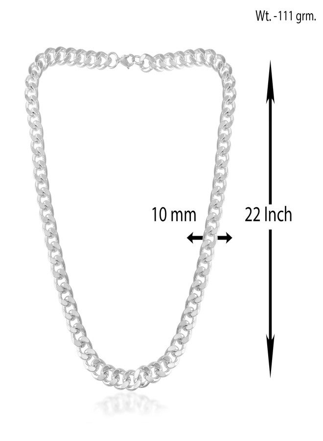 Superstore18 Stainless Steel Silver-Plated Heavy Cuban Link Chain Necklace for Men – 22 Inch, 10 mm Broad, 111 g – Macho Rockstar Look, Wedding & Engagement Jewelry (SST1186NKSV) - Image 3