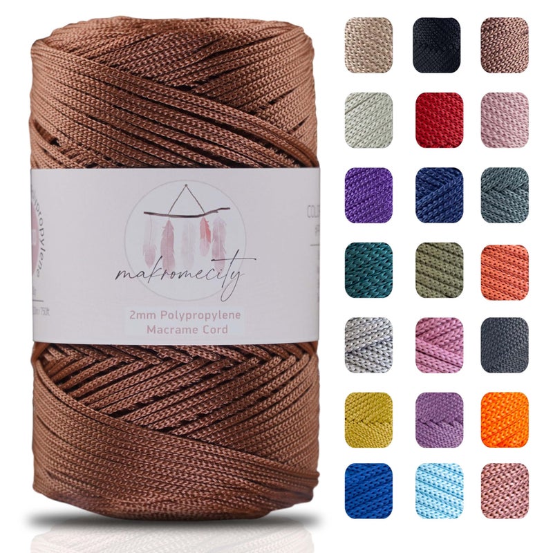 Makromecity Polyester Macrame Cord 2mm x 250 Yards 750 feet 2mm Polypropylene Macrame Cord for Macrame Art Crafts for Wall Hangings Bags Underplate Rug 29 Colors Available