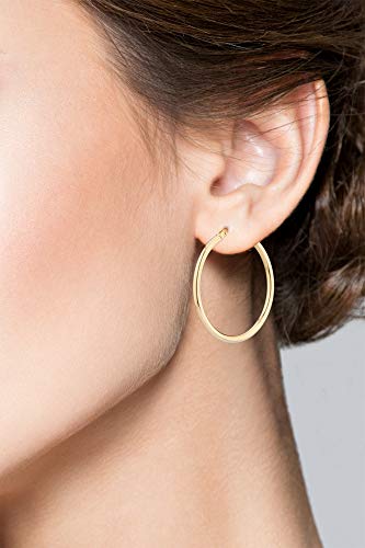 Miabella Italian 18K Gold Plated 925 Sterling Silver 2mm High Polished Round Tube Hoop Lightweight Earrings for Women Made in Italy (30mm) - Image 2
