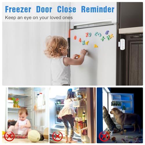 DAYTECH Freezer Door Alarm with Delay 1/2/3/4 mins When Left Open Window Chime Close Doors Reminder Refrigerator Door Alarm 0 to 120 dB for Fridge Home Store Office 2 Sets White - Image 3
