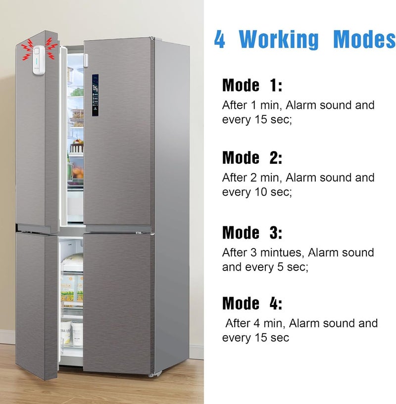 DAYTECH Freezer Door Alarm with Delay 1/2/3/4 mins When Left Open Window Chime Close Doors Reminder Refrigerator Door Alarm 0 to 120 dB for Fridge Home Store Office 2 Sets White - Image 4