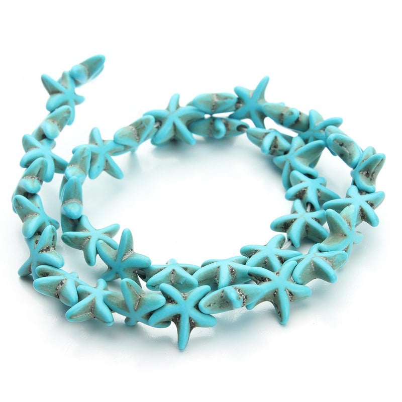 Linsoir Beads White Howlite Turquoise Starfish Beads Loose Gemstone Star Fish Nautical Beads for Girls Approx38pcsStrand 13mmX13mm