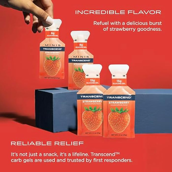 Transcend Foods Strawberry Gel (1.1 oz, Pack of 10) Fast-Acting Carb Gel Strawberry Flavor – Caffeine Free, Gluten Free - Image 3
