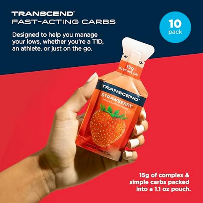 Transcend Foods Strawberry Gel (1.1 oz, Pack of 10) Fast-Acting Carb Gel Strawberry Flavor – Caffeine Free, Gluten Free - Image 2
