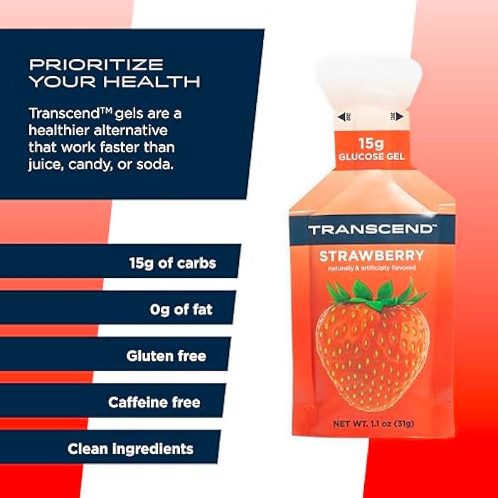 Transcend Foods Strawberry Gel (1.1 oz, Pack of 10) Fast-Acting Carb Gel Strawberry Flavor – Caffeine Free, Gluten Free - Image 4
