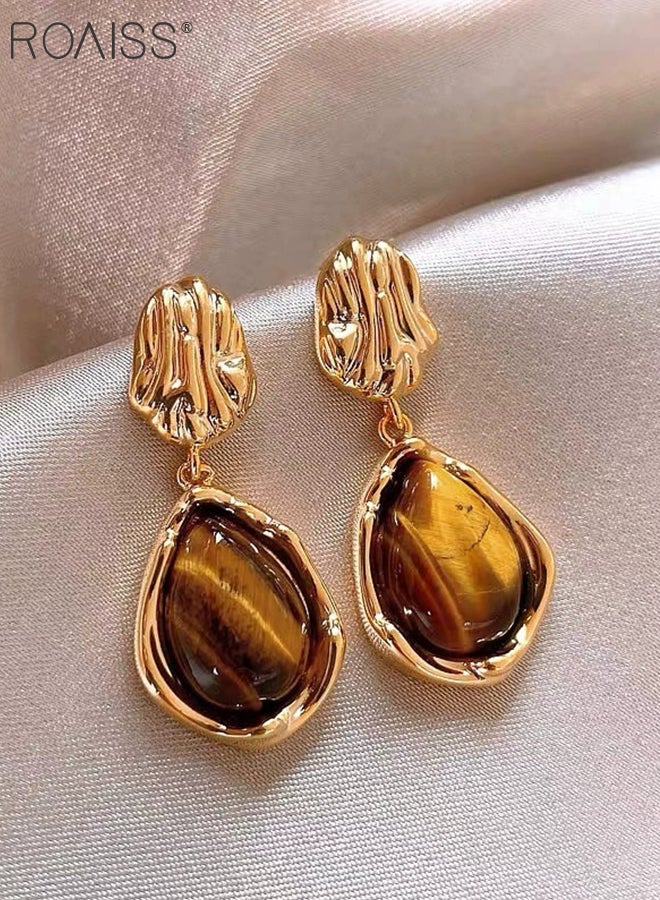 roaiss 3 Pairs of Elegant Amber Alloy Stud Earrings, Vintage Brown Geometric Asymmetrical Earrings, Suitable for Daily Wear, Parties, Events and Festivals - Image 3