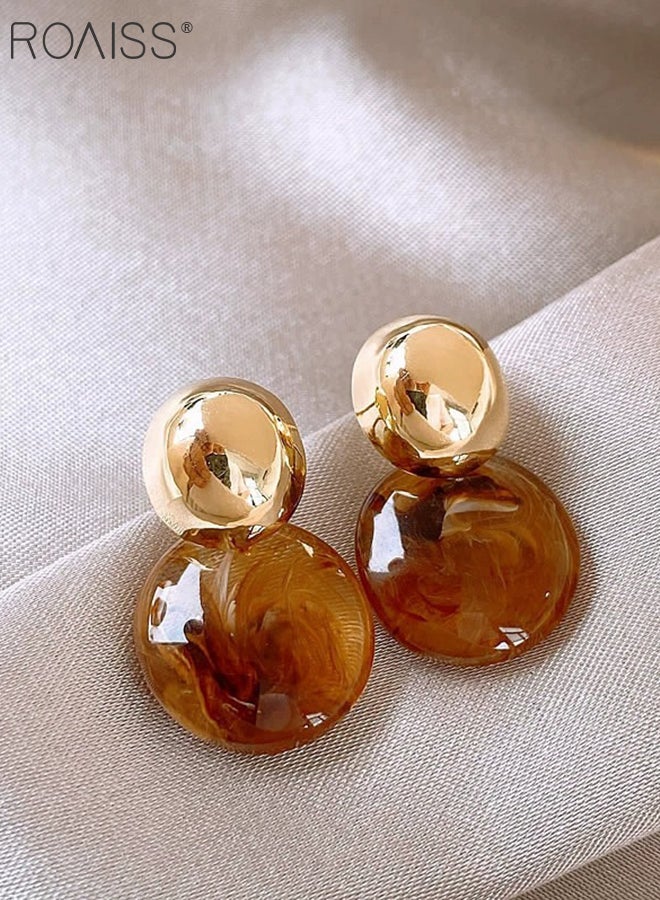 roaiss 3 Pairs of Elegant Amber Alloy Stud Earrings, Vintage Brown Geometric Asymmetrical Earrings, Suitable for Daily Wear, Parties, Events and Festivals - Image 2
