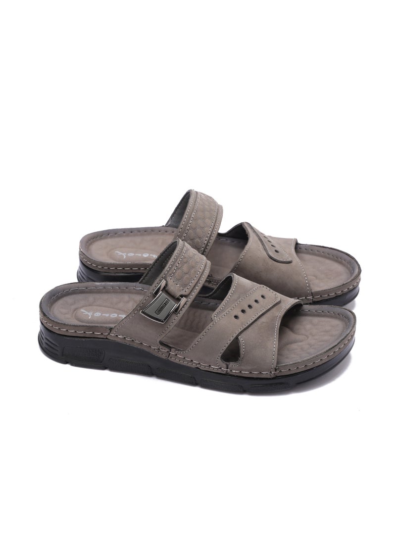 Men's Medical Open Toe Slippers - Genuine Leather with Padded Footbed and Metal Buckle - Image 1