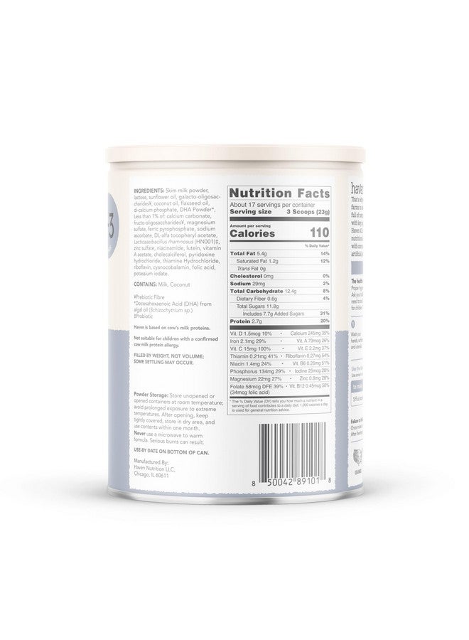 HAVEN Haven A2 Toddler Formula | 1 to 3 Years | Premium New Zealand Grass-fed A2/A2 Protein Cow Milk Toddler Formula | Wholesome Goodness | Gentle on Tiny Tummies | Immune Support | Prebiotics, Probiotics, DHA, Lutein | Non GMO | No Palm Oil | 14.1 oz - Image 2